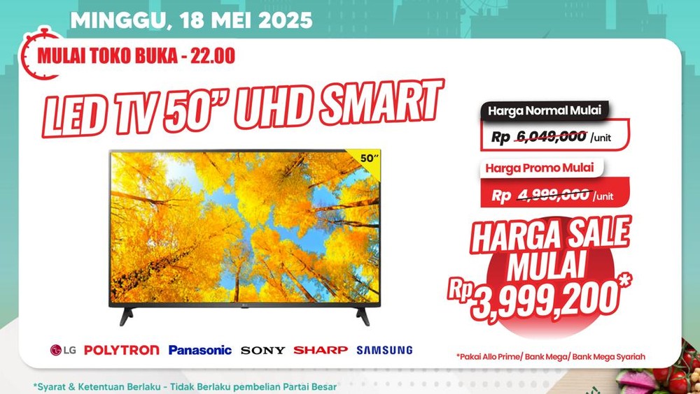 Rebutan Diskon Gila-Gilaan! TV LED 50 Inch Cuma Segini di Transmart!