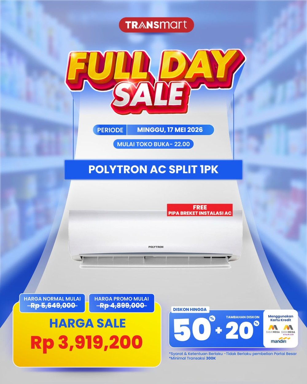 Bongkar Taktik Hemat Rp 1,7 Juta Lebih! AC Polytron 1PK Dijual Murah Meriah di Transmart, Jangan Sampai Ketinggalan Kesempatan Emas Ini!