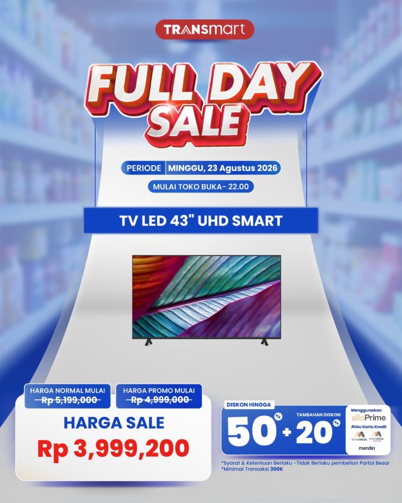 TERUNGKAP! Transmart Full Day Sale Siapkan Kejutan Harga TV 43 Inci Smart UHD di Bawah Rp 4 Juta, Catat Tanggalnya!