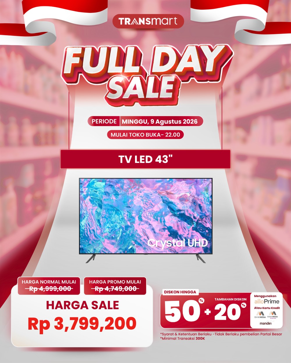 TV 43 Inci di Bawah 4 Juta? Transmart Full Day Sale Kembali dengan Diskon Fantastis, Jangan Sampai Ketinggalan!